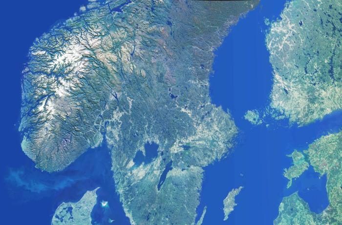 Picture: Scandinavia by NASA Earth Observatory, license information, cropped, adjusted light