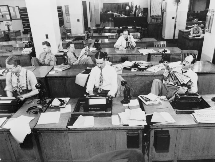 Newsroom of the New York Times newspaper by Marjory Collins, licence CC0 1.0